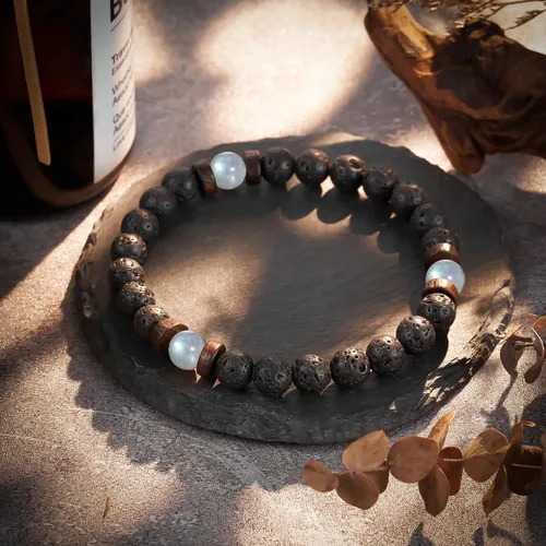 Vista 2 de Tarsus Regalos para el día del padre para hombres, papá, marido, novio, abuelo, hermano, piedra natural, cuentas de piedra luna, pulsera hecha a
