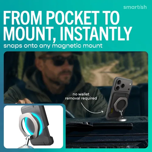 Vista 3 de Smartish Cartera MagSafe para iPhone - Tarjetero magnético desmontable, traje de noche negro, Bóveda lateral del ajetreo