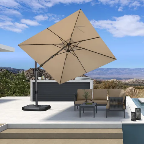 Vista 97 de PURPLE LEAF Sombrilla de patio de 8 pies para exteriores, sombrilla voladiza cuadrada de aluminio con rotación de 360 grados para jardín, terraza