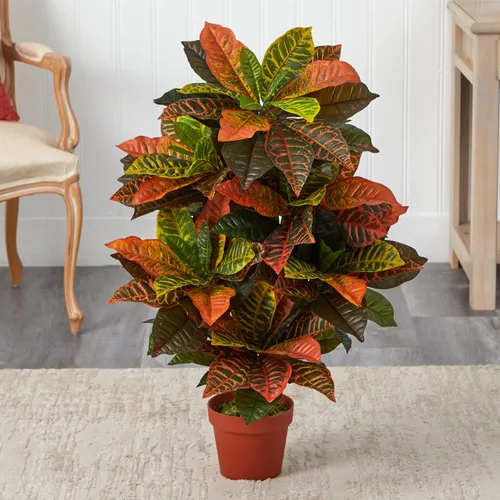 Vista 2 de Nearly Natural Planta artificial Croton de 36 pulgadas (tacto real)
