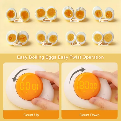 Vista 4 de QANYI Temporizador de huevos – Temporizador de cocina magnético con pantalla LED grande y botones preestablecidos (8 minutos de hervido suave), dial