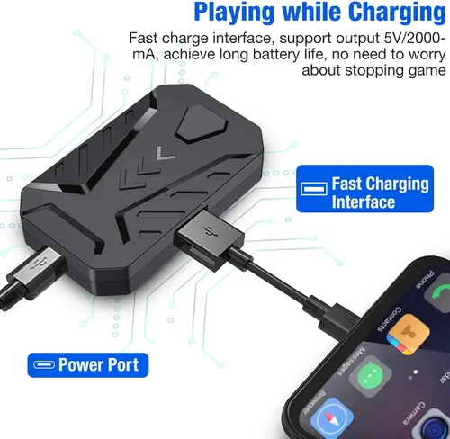 Vista 7 de Ratón con teclado para juegos con una sola mano, mouse con teclado para juegos con cable con adaptador convertidor para Android, iOS - Conexión BT