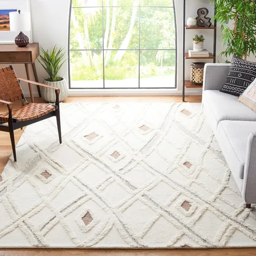Vista 11 de SAFAVIEH Casablanca Collection - Alfombra decorativa de 2 x 3 pies, color marfil y marrón, lana marroquí hecha a mano, ideal para zonas de alto