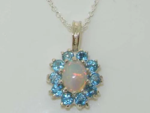 Vista 4 de Señoras plata de ley 925sólida Ornate Natural Opal & Blue Topaz Oval Colgante Collar