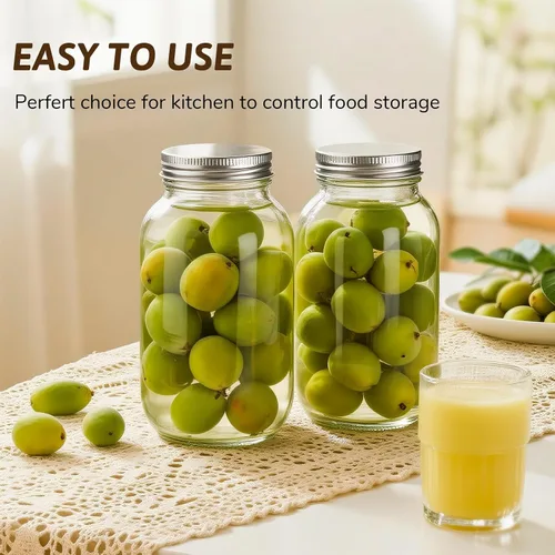 Vista 4 de Tarros Mason con tapas de 32 onzas, paquete de 2 tarros de vidrio de boca regular para almacenamiento de alimentos, jugo, mermelada, dulces