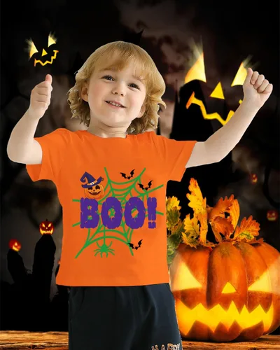 Vista 3 de CM-Kid Camiseta de manga corta de Halloween para niña pequeña Telaraña abucheo