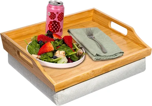 Vista 11 de ROSSIE HOME Bandeja de Cama de Madera Escritorio para Regazo - Juego de Dos - con Cesta de Almacenamiento de Jacinto - Buffalo Check - Se Adapta a