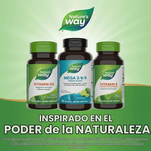 Vista 7 de Nature's Way MEGA 3/6/9 Omega Blend, sin OMG, pescado Lino Borraja Aceites, sabor a lima, 90