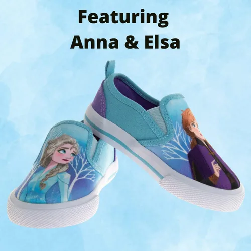 Vista 3 de Disney Minnie Mouse, Elsa Frozen, zapatos de princesa para niñas y niños pequeños, mocasín de personaje, parte superior baja, tenis casuales de lona
