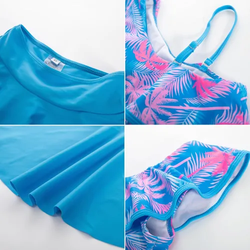 Vista 4 de GRACE KARIN Traje de baño para niñas, 3 piezas, tankini con volantes, talla 6-12