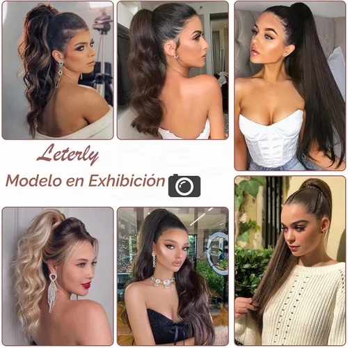 Vista 6 de Extensión de cola de caballo con clip, de 18 pulgadas, 20 pulgadas, rizada, ondulada, recta, cola de caballo larga con clip, para mujer, rubio ceniza
