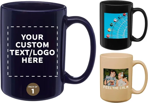 Vista 13 de DISCOUNT PROMOS Tazas de café de cerámica grandes personalizadas de 15 onzas, juego de 10/50/100, paquete personalizado a granel, perfecto
