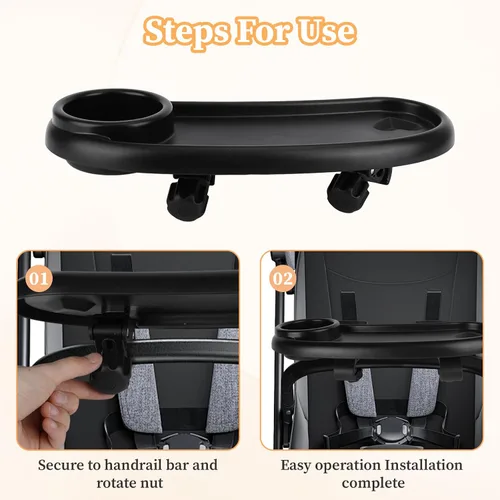 Vista 5 de Bandeja universal para refrigerios para cochecito compatible con Mockingbird y la mayoría de los demás, bandeja universal ajustable para cochecito