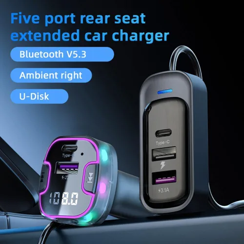 Vista 2 de Transmisor FM Bluetooth para automóvil, llamadas manos libres, calidad de sonido HD 5.3, carga rápida 5V3.1A, reproducción de música en disco U