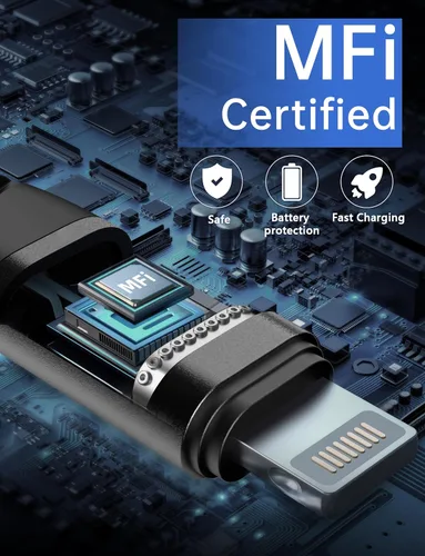 Vista 3 de Cargador rápido corto para iPhone de 1 pie, paquete de 2 [certificado Apple MFi] USB C a Lightning, cable trenzado de carga rápida compatible
