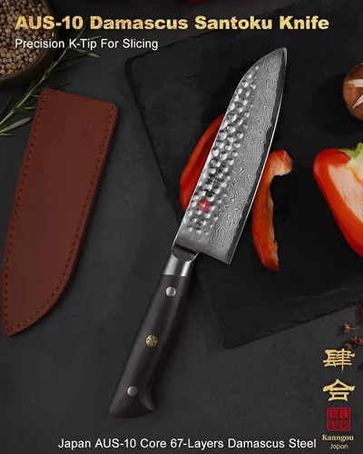 Vista 3 de Cuchillo de chef Gyuto de Damasco de 8.27 pulgadas y cuchillo Santoku de 7 pulgadas