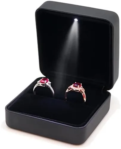 Vista 4 de Exposición de joyería brillante del anillo de la caja de regalo de la joyería del LED del metal del tamaño grande - conveniente para un par