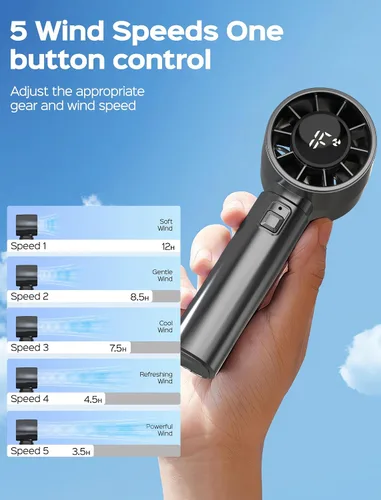 Vista 5 de Ventilador de mano portátil: refrigeración de alta velocidad, mini ventilador recargable por USB con batería de 4000 mAh, 12 horas de duración
