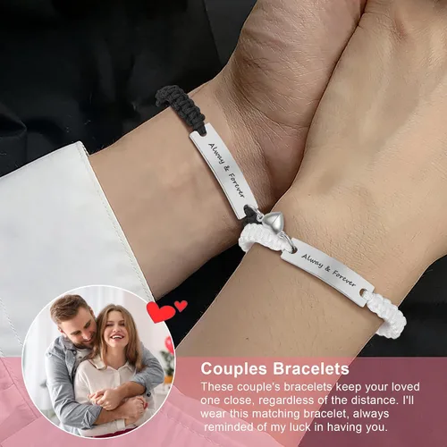 Vista 4 de Pulseras de pareja a juego para novio y novia, pulsera de amistad y relación para mejores amigos, pulseras ajustables de estiramiento de joyería
