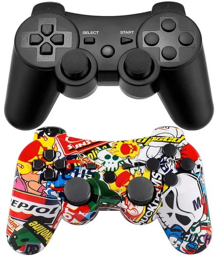 Vista 6 de Ceozon PS3 Controller Wireless 2 Pack Gamepad Compatible for PS3 Remote Joystick with Charging Cables Black and Black