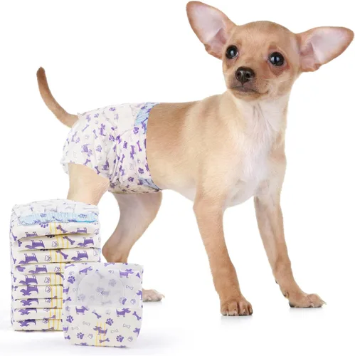 Vista 11 de MICOOYO Pañales Desechables para Perras, Pañales para Perras, Pañal para Mascotas Súper Absorbente con Agujero de Cola de Espuma para el Celo, Pañal