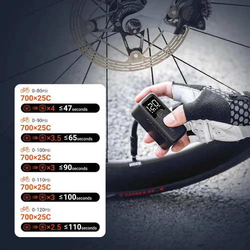 Vista 2 de COOSPO AP-X1 Mini bomba eléctrica para bicicleta, 120 PSI, medidor digital