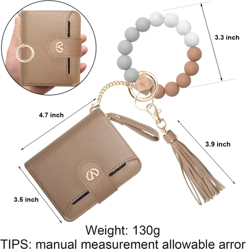 Vista 3 de Billetera Multiusos de Alta Capacidad con Llavero, Soporte para Tarjetas con Cremallera, Monedero con Pulsera de Muñeca, Llavero de Bangle