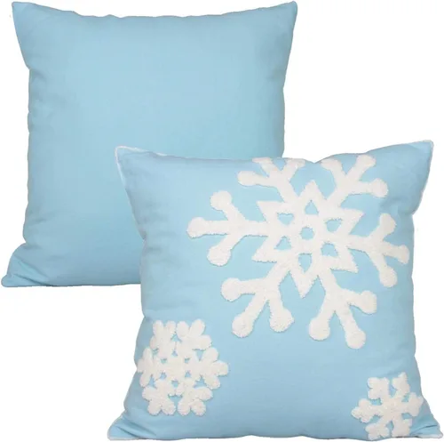 Vista 5 de 2 fundas de almohada bordadas de 18 x 18 pulgadas, diseño de copos de nieve caídos, de lino y algodón, para el hogar, sofá, cama, automóvil, Azul