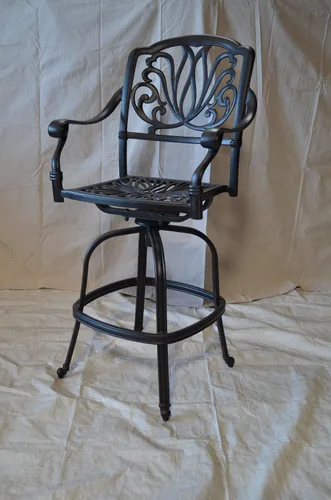 Vista 3 de Elizabeth Taburetes de bar giratorios para patio al aire libre, 30 pulgadas, aluminio fundido bronce oscuro (4, sésamo Sunbrella)