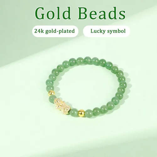 Vista 5 de Feng Shui Wealth Lucky Bracelet with Light Green Real Jade Bracelet for Women Men, 24K Gold Plated PiXiu Dragon Protection Bracelet Mantra Prayer