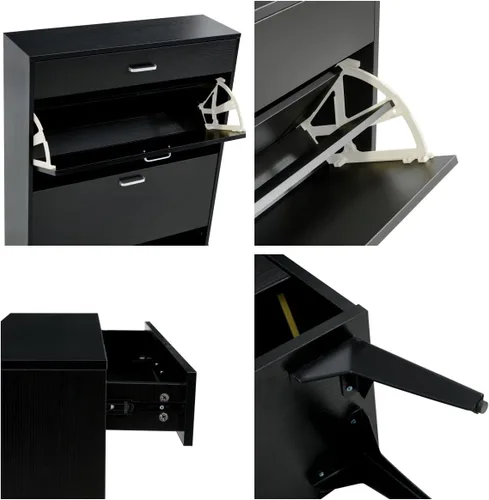 Vista 5 de Zapatero moderno con 2 cajones abatibles, organizador multifuncional de almacenamiento de zapatos de 3 niveles con cajones, zapatero independiente