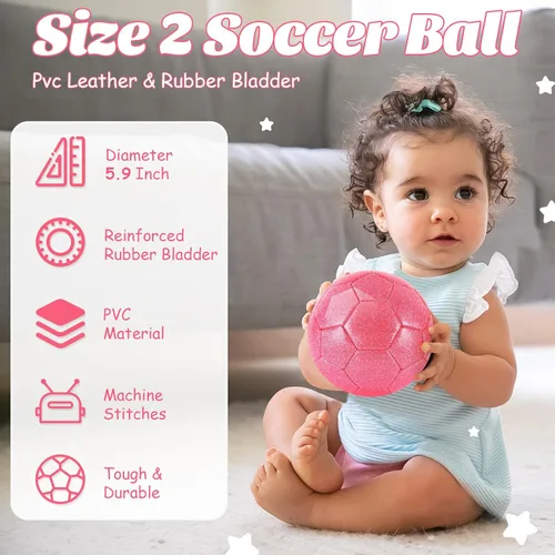 Vista 2 de DLUGOPIS Sparkling Pink Toddler Soccer Ball - Mini, Age 3-8, Indoor/Outdoor, Small Size for Boys & Girls (Sparkling Pink, 1)