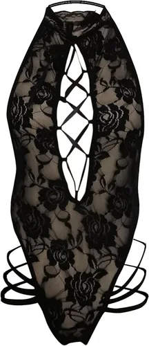 Vista 5 de Body de cuello alto para mujer lencería de encaje floral ropa interior cruzada de una pieza con leotardo de malla transparente