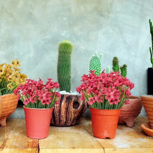 Vista 7 de 6 paquetes de flores artificiales de orquídea, vegetación artificial falsa, resistente a los rayos UV, no se decolora, flores de plástico sintético
