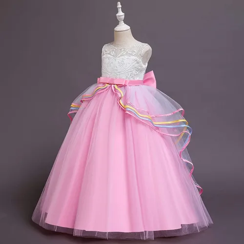 Vista 4 de HOIZOSG - Vestido de fiesta de Navidad con forma de unicornio para niñas con lazo, vestido de fiesta de Halloween, vestido de fiesta de Navidad