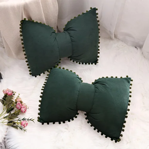 Vista 12 de 14x20 Fundas de almohada decorativas con pompones y lazos de terciopelo para habitación, cama, sofá, sofá cama, azul x2