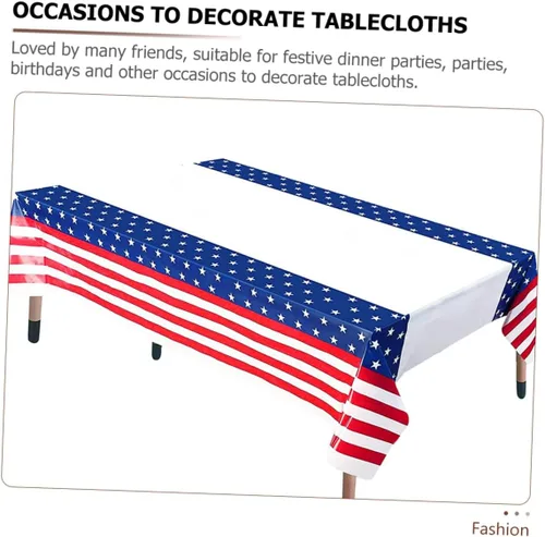 Vista 4 de Disposable Independence Day Tablecloth for Buffet Parties Patriotic Theme Party Table Cover and Use Kitchen Table Decoration