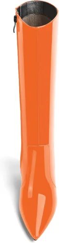 Vista 10 de AMBELIGHT Botas altas hasta la rodilla con cremallera y puntera puntiaguda para mujer, de patente sólida, tacón alto, 3.3 pulgadas
