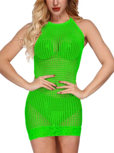 Vista 5 de Mini vestido de lencería de malla con agujero de malla para mujer