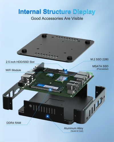 Vista 5 de FANPEEC Mini PC sin ventilador N100 8GB DDR4 128GB MSATA SSD, PC industrial Win11 Pro/Linux, pantalla triple 4K, 2xLAN, 4xUSB, WiFi6 BT5.2, TPM2.0
