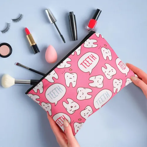 Vista 7 de Saintrygo Bolsa de maquillaje de dientes de 12 piezas, bonita bolsa de cosméticos para enfermeras, dentistas dentales, regalo colorido, bolsa