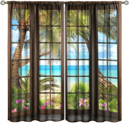 Vista 24 de Cortinas con Vista Natural, Estampado de Patrón de Río y Bosque Hermoso para Ventana, Cortinas Oscuras Aisladas para Dormitorio o Sala de 2 Paneles