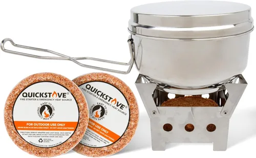 Vista 8 de Kit de cocina de emergencia portable para campamento. Estufa multigasolina, olla de acero inoxidable y alimentos, ideal pata kits de supervivencia