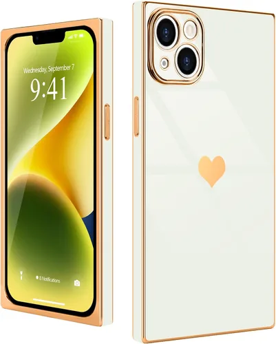 Vista 8 de Compatible con iPhone 12 Funda Rectangular Bonita Chapado Dorado Lujo Corazón de Amor Funda de Teléfono para Mujeres Niñas A Prueba de Golpes