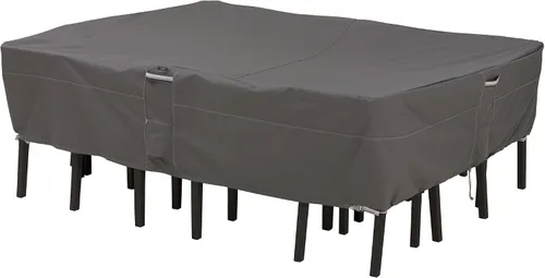 Vista 17 de Classic Accessories Ravenna, protector de mesa y sillas de patio resistente al agua, rectangular/ovalada de 108 pulgadas, grande, color gris topo