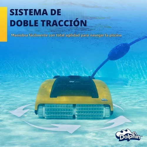 Vista 4 de Dolphin Aspirador robótico automático para piscinas W20, incluye control remoto y carrito, solo limpieza de pisos, ideal para piscinas comerciales