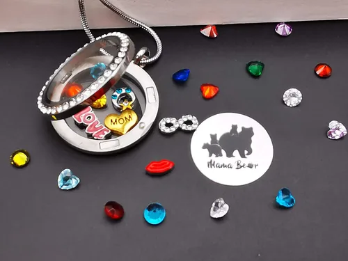 Vista 4 de Collar con colgante para mamá, medallón flotante con 24 piedras natales y abalorios para mujeres y niñas, regalo para madre