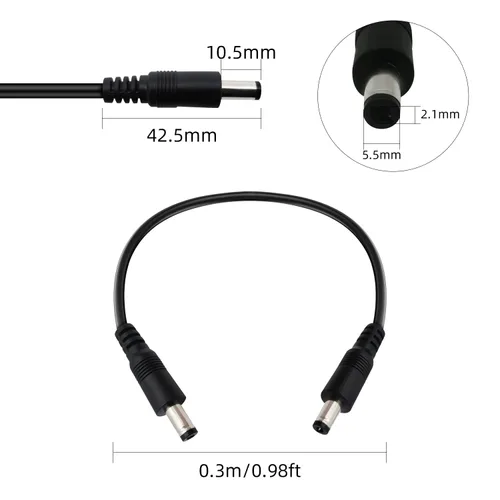 Vista 5 de DC5.0.197x0.1 in 12V macho a macho Cable de extensión macho a macho 18AWG macho a macho 1 pie