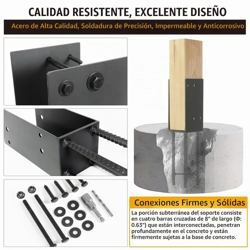 Vista 4 de 4"x4" (Real 3.5"x3.5") Soporte de poste en U de acero inoxidable, anclaje de poste para hormigón húmedo, soporte de base de poste resistente