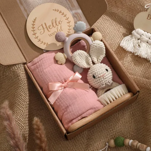 Vista 9 de EERKEOD Set de regalo para bebé recién nacido, juego de baño esencial para bebé recién nacido con manta de bebé, sonajero para bebé, regalo
